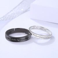 Nouvelle bague tendance pour couple, plaquée cuivre et argent, motif ECG battement de cœur, cadeau, vente en gros, marque MUJING