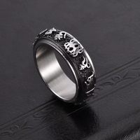 Bague Pixiu rétro tendance en acier inoxydable avec mantra rotatif à six caractères, bijou personnalisé anti-stress pour homme