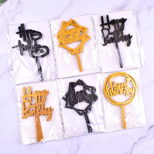 Hot Selling 10 teile/paket Gold Acryl Cake Topper Alles Gute zum Geburtstag Kuchen Zubehör Dekorationen liefert Cupcake Topper - Product Image 3