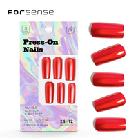 Vendeur en gros ongles longs chromés haut de gamme presse sur les ongles mariée vin rouge mariée 24 faux ongles long carré sexy faux ongles de haute qualité