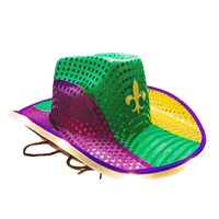 Cappello da Cowboy Luminoso a LED di Lusso per Halloween e Carnevale, Cappello Western con Paillettes Colorate, Accessorio per Spettacoli e Feste, Disponibile in Diversi Colori