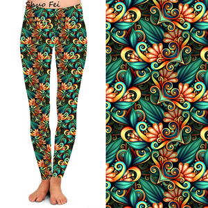 Leggings de yoga à imprimé botanique vintage, haute élasticité, effet ventre plat, coupe ajustée, pantalon de sport orné, collants de sport - Product Image 2
