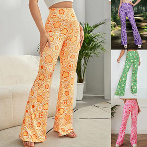 Sitio web independiente <span class=keywords><strong>para</strong></span> Europa y América: Pantalones <span class=keywords><strong>casuales</strong></span> acampanados de cintura elástica estampados <span class=keywords><strong>para</strong></span> uso diario transfronterizo - Product Image 2