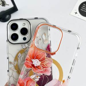 त्वचा-महसूस क्रिस्टल फ्रेम रंगीन छोटे सितारे + रेशम स्क्रीन सोने के चुंबकीय रिंग सेल फोन केस - Product Image 5