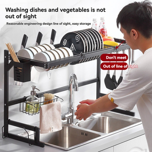 Égouttoir à vaisselle métallique extensible 2 à 4 niveaux, longueur réglable, s'adapte à différents éviers, pour assiettes et bols - Product Image 5