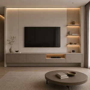 Mobile TV Sospeso Personalizzato con Cassetti, Mensola Multimediale Aperta e Mensole Illuminate <span class=keywords><strong>per</strong></span> Soggiorni Moderni - Product Image 5