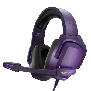 Auriculares para juegos H6, auriculares estéreo para juegos con cable con sonido 7,1, auriculares sobre la oreja con micrófono con cancelación de ruido, morado