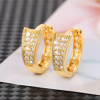 Kadınlar için Kübik Zirkonya Taşlı Huggie Halka Küpeler, 6mm, Altın Kaplama Pirinç Ajurlu Halkalar, Altın