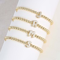 Bracelet en perles de cuivre avec breloque alphabet zircone plaqué or 18 ct personnalisé Bracelet en lettres initiales à bulles 3D pour cadeau de Noël