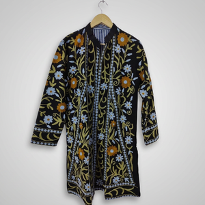 Customizable Embroidered Suzani Long <b>Jacket</b> Floral <b>Reversible</b> Outerwear Quilted Soft Cotton Boho Unisex Winter Eco-Friendly - Product Image 1