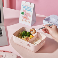Boîte à lunch en plastique mignonne à double étage, scellée et compatible micro-ondes, avec 2 compartiments, sans BPA, capacité de 800 ml, pour étudiants et adultes