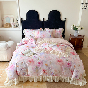 Parure de lit 4 pièces personnalisable en coton lavé imprimé floral, en polyester, <span class=keywords><strong>facile</strong></span> d'entretien, lavable, douce, toutes saisons - Product Image 2