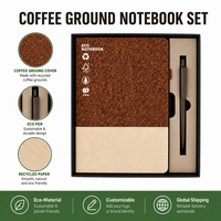 Ensemble de carnets écologiques en papier recyclé et en grains de café recyclés avec boîte cadeau imprimée UV et logo personnalisé