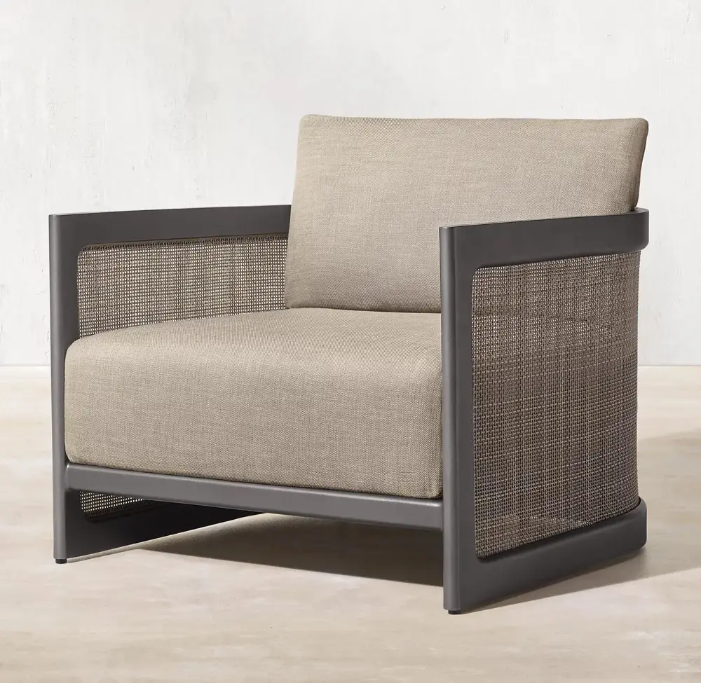 Premium Cane Panel Back Powdercoated Aluminum Chair Furniture Outdoor Aluminium Lounge Armchair