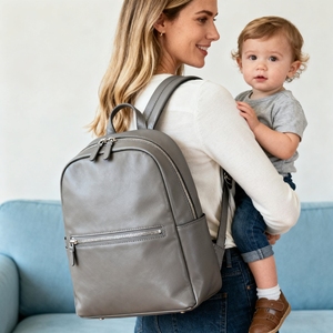 Nhà Sản Xuất Tùy Chỉnh Công Suất Lớn Taupe Vegan Da Tã Túi Đa Năng PU Da Mẹ Túi Với Túi Có Khóa Kéo - Product Image 3