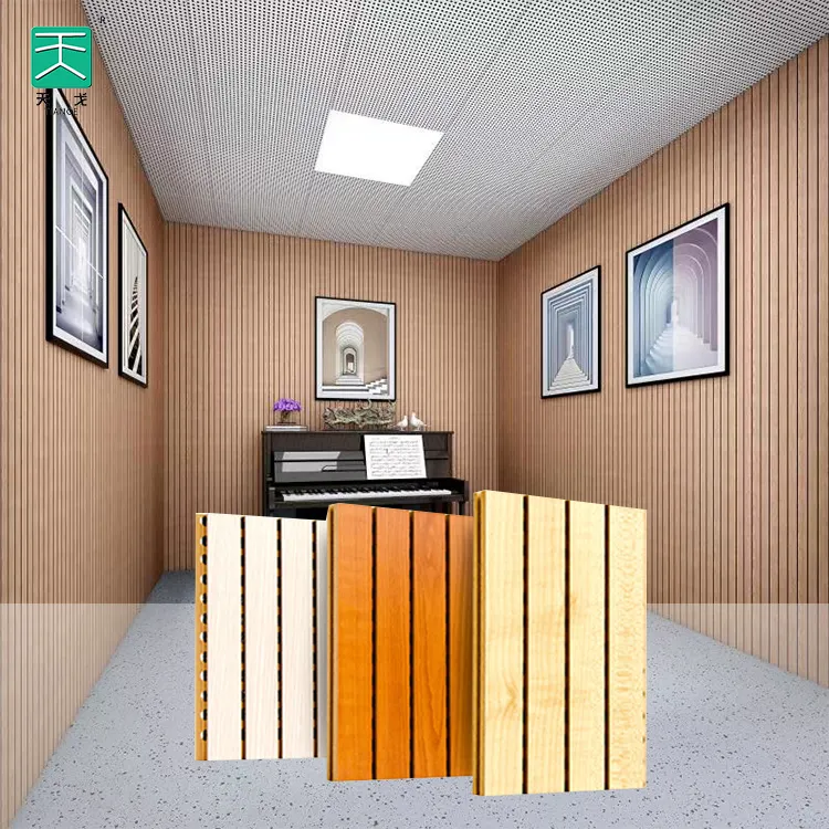 Tiange Houten Gegroefde Akoestische Board Geluid Absorberende Plaat Studio Muur Sound Proof Art Panel Akoestische Mdf Panel Board