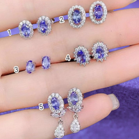 Perhiasan Mewah Batu Permata Alami Kustom, Anting Stud Amethyst Motif Bunga Trendi untuk Wanita, Hadiah Pernikahan dan Pertunangan