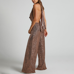 Good Quality Custom Ladies Clothing Sexy Cowl Neck Wide Leg Sequin Women's <strong>Jumpsuits</strong> Playsuits - Product Image 6
