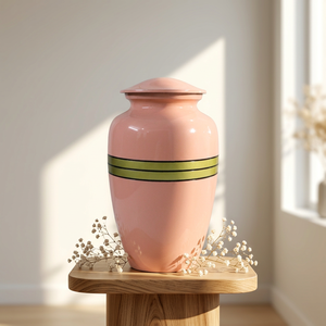 Urne funéraire classique en aluminium doré de haute qualité, triple bande, artisanale, pour cendres humaines. - Product Image 1