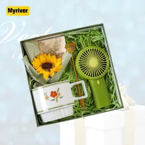 Myriver 2023 Summer Fan Umbrella Promotional Gifts Set Customize Logo Corporate Gift For Women Merchandising Marketing