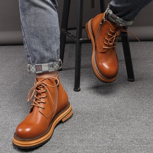 2026 New Men's <b>Boots</b> Thick Sole <b>Boots</b> Genuine <b>Leather</b> Round Toe Shoes Lace-Up <b>Boots</b> Outdoor <b>Work</b> <b>Boots</b> - Product Image 2