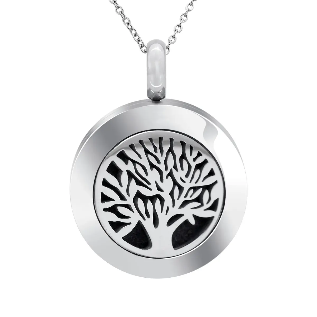 Custom Private Label Stainless Steel Tree of Life Aromatherapy Necklace Diffuser Pendant For Women