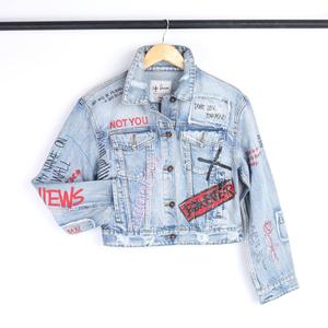 Fille Nouvelle Conception <span class=keywords><strong>Amazon</strong></span> Offres Spéciales Impression Veste Slim Fit Femmes Denim Porter - Product Image 1