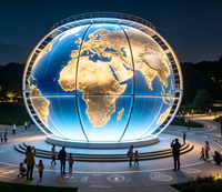 Sculpture de globe terrestre lumineux de grande taille, sphère terrestre en FRP avec structure en acier inoxydable