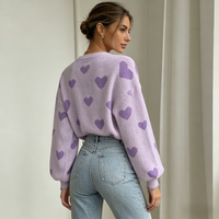 Pull en tricot respirant uni violet pour femme, col rond, manches longues, coupe ample, décontracté, pour l'automne, à porter au quotidien