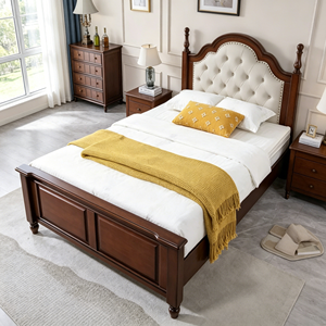 Traditional Mahogany Queen Bed Frame with Upholstered Faux Leather Headboard and Wooden Posts - Product Image 6