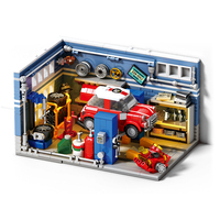 Kit de Construcción de Mini Garaje de 746 Piezas, Taller Retro con Elevador Hidráulico Móvil y Neumáticos Desmontables - Reparación de Autos Triangular Apilable
