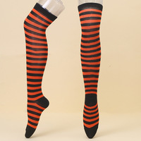 Chaussettes longues antidérapantes rayées en polyester au-dessus du genou, style cosplay, pour femmes, thème Noël et Halloween, style européen et américain