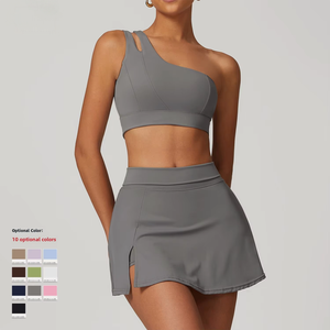 <span class=keywords><strong>Traje</strong></span> deportivo de Fitness de secado rápido para mujeres americanas europeas para correr al aire libre Sujetador de Yoga transpirable Ropa de <span class=keywords><strong>tenis</strong></span> de hombro oblicuo - Product Image 2