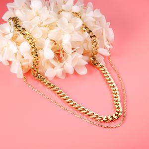 Collar con Colgante de Doble Cadena de Acero Inoxidable, Diseño Cubano 2022, Chapado en Oro de 18K, Joyería Moderna y Popular de Estilo Hip-Hop - Product Image 5