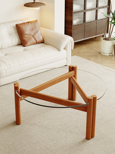 Table basse moderne en bois avec plateau en verre trempé, design minimaliste, meubles de salon, décoration de maison durable - Product Image 1