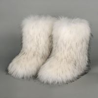 Bottes d'hiver douillettes pour femmes, en fausse fourrure, semelle en caoutchouc, bout renforcé, mi-mollet, confortables, tendance, chaudes, pour le quotidien