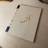 Porte-menu rétro en contreplaqué, personnalisé avec logo couleur gravé au laser, pour restaurant, café, traiteur, avec reliure en cuir et classeur à feuilles mobiles