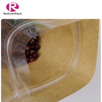 Sacs de poche debout en kraft brun avec fenêtre transparente sur un côté sacs refermables pochettes d'emballage alimentaire en papier à fermeture éclair