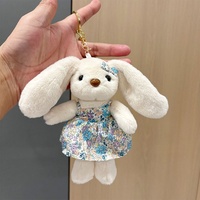 Nouveau porte-clés tendance en peluche lapin à longues oreilles à motif floral, petite poupée breloque de sac 12cm, rembourrage en coton PP, article cadeau de qualité supérieure