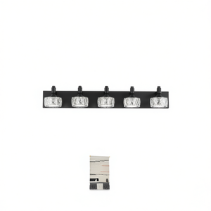 Applique murale moderne à 6 lumières en fer noir avec abat-jour en verre cristal pour salles de bain, décoration contemporaine pour la maison - Product Image 1