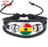Bracelet en cuir avec drapeau national pour les fans de football, logo personnalisé, pays d'Afrique, Sénégal, Angola, Ghana, pour cadeaux