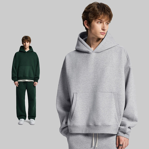 <span class=keywords><strong>Felpa</strong></span> con <span class=keywords><strong>Cappuccio</strong></span> Boxy Cropped da Uomo 360GSM, Foderata in Pile, Oversize con Spalle Cadenti, Tasca a Canguro, Stile Streetwear Americano - Product Image 1