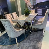 Ensemble Moderne de Mobilier de Salon : Tables et Chaises de Salle à Manger en Acier Inoxydable avec Plateau en Marbre pour la Maison
