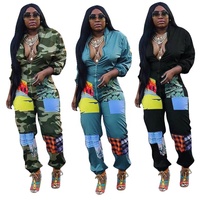 Lässige Herbst kleidung für dicke Frauen Mode bedruckter Stoff plus Größe Frau Kleidungs größen S-4XL V-Ausschnitt einteiliger Overall