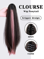 Extension de queue de cheval rose vif pour femmes, pièce de cheveux lisses, 18 pouces, extensions de cheveux synthétiques, queue de cheval droite