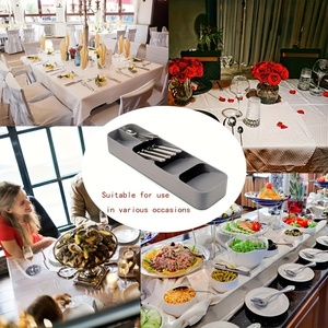 Plateau à <span class=keywords><strong>couverts</strong></span> pliable pour tiroir de cuisine, organisateur fonctionnel pour le rangement des couteaux, fourchettes et cuillères, boîte de rangement en plastique PP pour utilisation sur table - Product Image 5