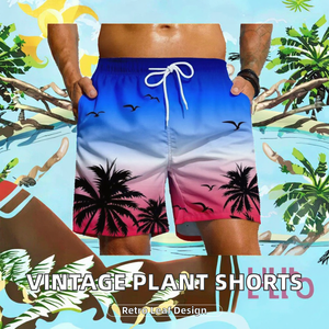 Pantalones Cortos Casuales de Playa para Hombre con Estampado de Plantas Vintage, Holgados, con Cordón Ajustable, de Poliéster, con Logotipo Trasero - Product Image 2