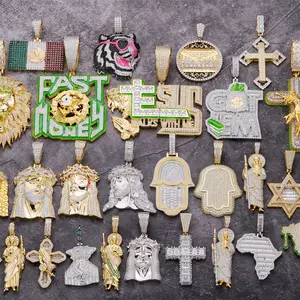 Jesus Cross Fine Jewelry Diamond Benutzer definiertes Foto Bild Gold Letter Anhänger Iced Out Star Charm Großhandel