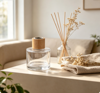 DY-C-125 DYEAH 30ml/50ml Vente en gros de diffuseurs en verre ronds avec couvercle en bois naturel, flacon vide pour parfum, pour l'aromathérapie