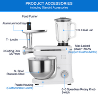 Batteur sur socle 3 en 1 avec blender et hachoir à viande 1500W Moteur en cuivre 6L Bol 6 vitesses Appareil de cuisine OEM